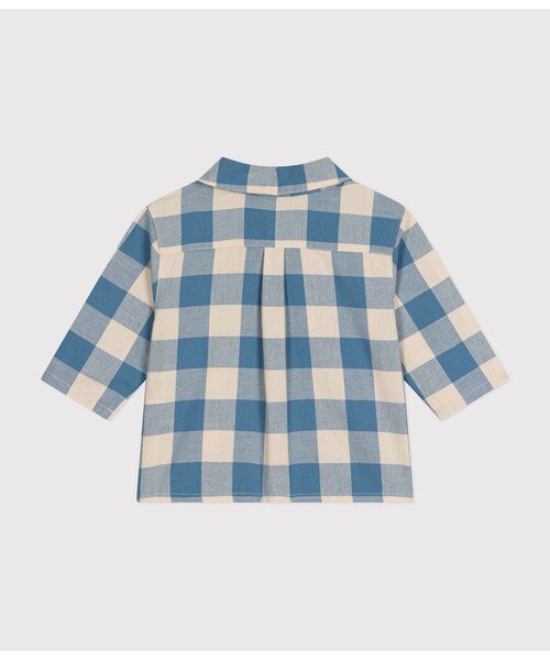 PETIT BATEAU（プチバトー）の「サージ織りシャツ（シャツ/ブラウス・キッズ・ホワイト×ブルー・18MONTH/12MONTH/24MONTH/36MONTH）」の4枚目の写真