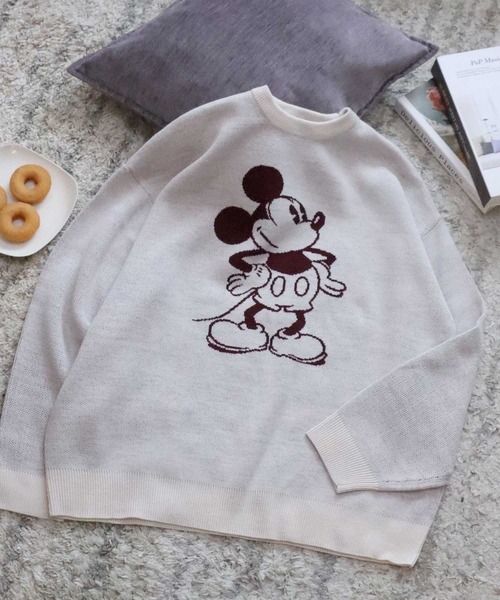Disney(ディズニー)の「Disney(ディズニー)キャラクタージャガード編みニットセーター レディース メンズ/長袖プルオーバー(ニット/セーター・レディース・ワインレッド/グリーン/ホワイト系その他/マスタード/ベージュ/ブルー系その他/ブラック/ブルー・M/L)」の2枚目の写真