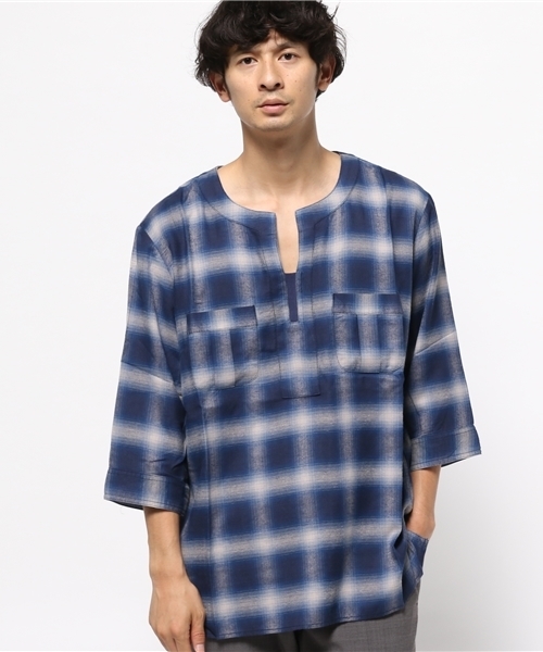 ONES STROKE(ワンズストローク)の「3/4 Sleeve Shirt(シャツ/ブラウス・メンズ・ブラック/ブルー・LARGE/MEDIUM)」の2枚目の写真