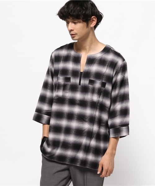 ONES STROKE(ワンズストローク)の「3/4 Sleeve Shirt(シャツ/ブラウス・メンズ・ブラック/ブルー・LARGE/MEDIUM)」の1枚目の写真