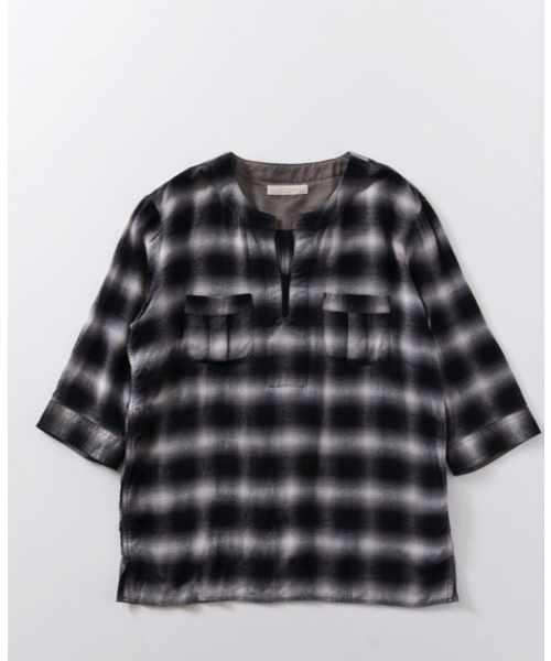 ONES STROKE(ワンズストローク)の「3/4 Sleeve Shirt(シャツ/ブラウス・メンズ・ブラック/ブルー・LARGE/MEDIUM)」の3枚目の写真