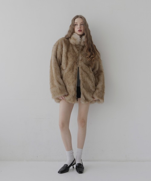 セール】フェイクファーオーバーサイズダブルジップジャケット