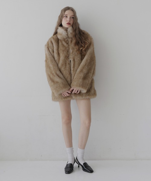 フェイクファーオーバーサイズダブルジップジャケット（ブルゾン