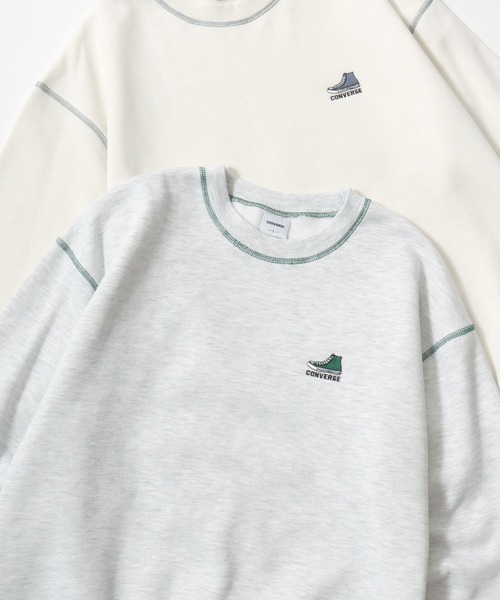 CONVERSE（コンバース）の「CONVERSE/コンバース 別注 オーバーサイズ 裏起毛 オールスター スニーカー ロゴ ワンポイント刺繍 スウェット トレーナー/レディース メンズ（スウェット・レディース・グリーン系その他/ブラック系その他2/グレイッシュベージュ/グレイッシュブルー/ホワイト系その他2/グレー系その他2/アッシュグレー/ブラック/オフホワイト/ブラック系その他/ホワイト系その他/グレー系その他/ベージュ系その他/グレー系その他3/ブラック系その他3/グリーン系その他2・LL/L/M）」の9枚目の写真
