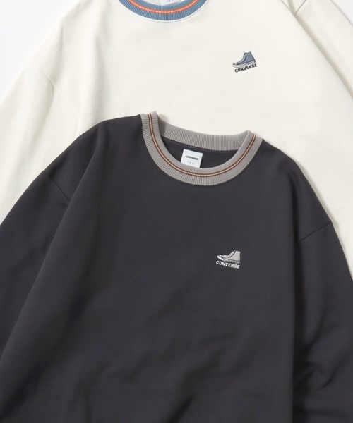 CONVERSE（コンバース）の「CONVERSE/コンバース 別注 オーバーサイズ 裏起毛 オールスター スニーカー ロゴ ワンポイント刺繍 スウェット トレーナー/レディース メンズ（スウェット・レディース・グリーン系その他/ブラック系その他2/グレイッシュベージュ/グレイッシュブルー/ホワイト系その他2/グレー系その他2/アッシュグレー/ブラック/オフホワイト/ブラック系その他/ホワイト系その他/グレー系その他/ベージュ系その他/グレー系その他3/ブラック系その他3/グリーン系その他2・LL/L/M）」の7枚目の写真