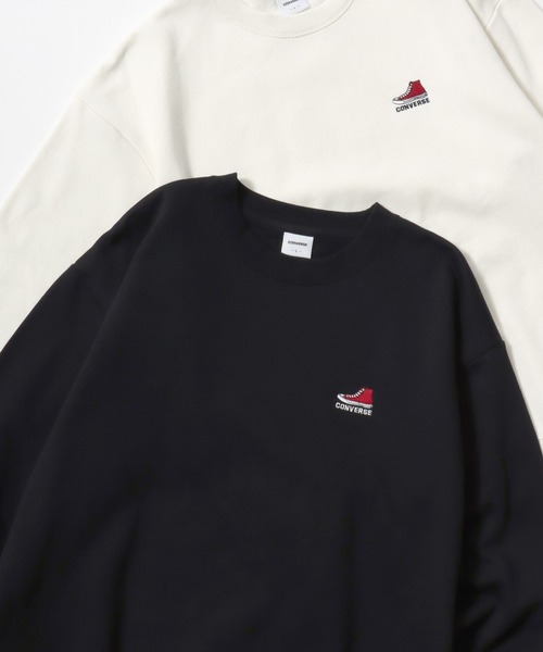 CONVERSE（コンバース）の「CONVERSE/コンバース 別注 オーバーサイズ 裏起毛 オールスター スニーカー ロゴ ワンポイント刺繍 スウェット トレーナー/レディース メンズ（スウェット・レディース・グリーン系その他/ブラック系その他2/グレイッシュベージュ/グレイッシュブルー/ホワイト系その他2/グレー系その他2/アッシュグレー/ブラック/オフホワイト/ブラック系その他/ホワイト系その他/グレー系その他/ベージュ系その他/グレー系その他3/ブラック系その他3/グリーン系その他2・LL/L/M）」の5枚目の写真