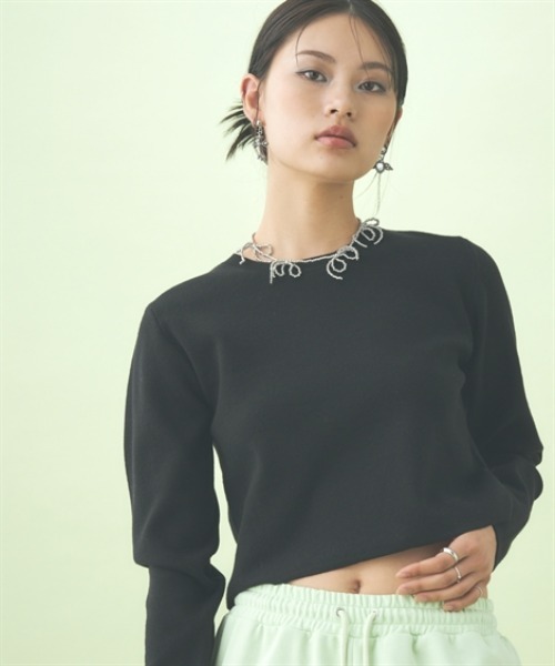 TTOL(トール)の「クロップドニットトップス(ニット/セーター・レディース・アイボリー/ブラック・M-L/L-XL)」の5枚目の写真