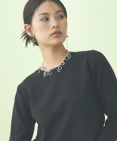TTOL(トール)の「クロップドニットトップス(ニット/セーター・レディース・アイボリー/ブラック・M-L/L-XL)」の3枚目の写真