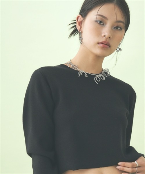 TTOL(トール)の「クロップドニットトップス(ニット/セーター・レディース・アイボリー/ブラック・M-L/L-XL)」の4枚目の写真