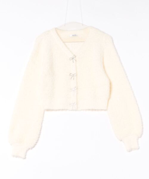INGNI（イング）の「Vネックリボンボタンフェザーニットカーディガン