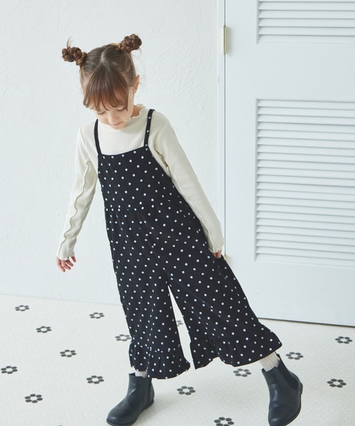 pairmanon（ペアマノン）の「裾フリル ワイドシルエット サロペット（サロペット/オーバーオール・キッズ・グレー系その他/レッド系その他/ドット・90/110/120/130/140/150/100）」の3枚目の写真