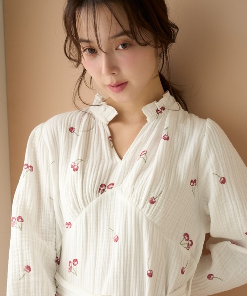 FEILER×snidel home 花柄フレアワンピース スナイデル ホーム×フェイラーのルームウェア、花柄のパイル生地