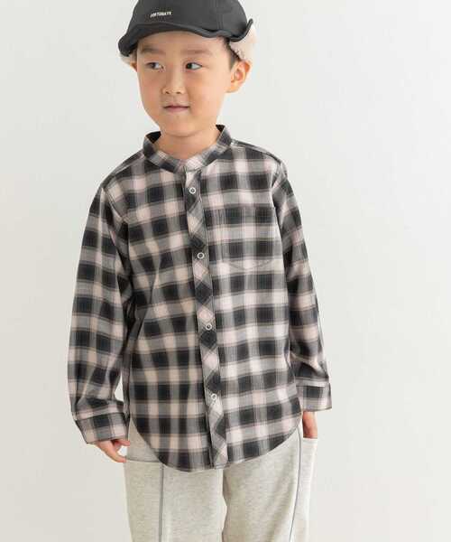 URBAN RESEARCH DOORS(アーバンリサーチドアーズ)の「『親子リンク』バンドカラーチェックシャツ(KIDS)(Tシャツ/カットソー・キッズ・ブラウン系その他/ブラック系その他・105/120/135)」の2枚目の写真