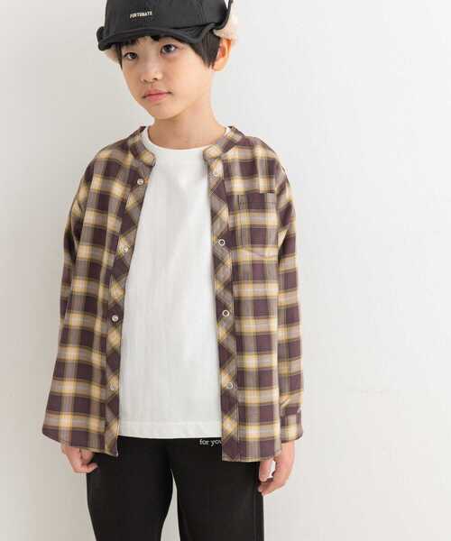 URBAN RESEARCH DOORS(アーバンリサーチドアーズ)の「『親子リンク』バンドカラーチェックシャツ(KIDS)(Tシャツ/カットソー・キッズ・ブラウン系その他/ブラック系その他・105/120/135)」の1枚目の写真