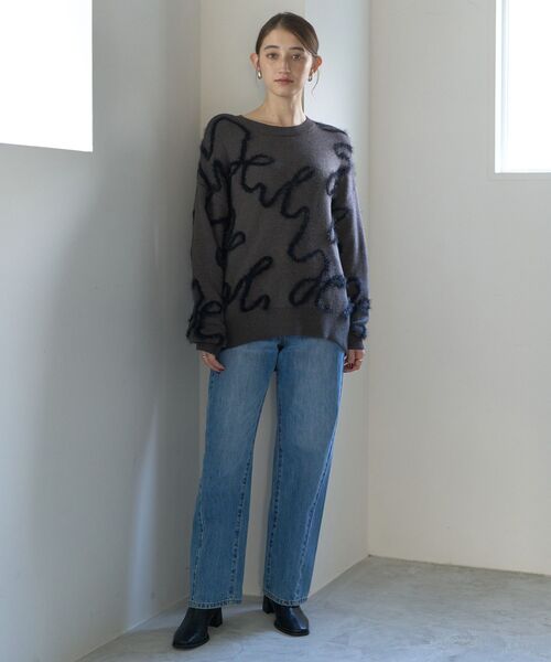 YECCA VECCA（イェッカヴェッカ）の「フェザーアートラインニット（ニット/セーター・レディース・ライトグレー/ネイビー/チャコールグレー・FREE）」の18枚目の写真