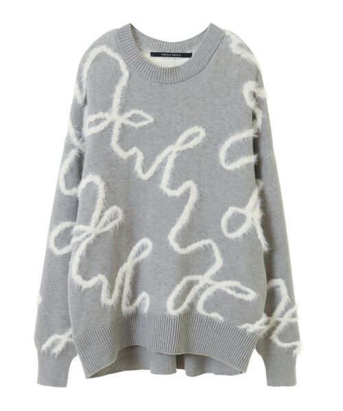 YECCA VECCA（イェッカヴェッカ）の「フェザーアートラインニット（ニット/セーター・レディース・ライトグレー/ネイビー/チャコールグレー・FREE）」の5枚目の写真