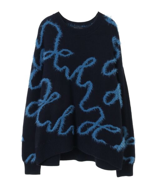 YECCA VECCA（イェッカヴェッカ）の「フェザーアートラインニット（ニット/セーター・レディース・ライトグレー/ネイビー/チャコールグレー・FREE）」の4枚目の写真