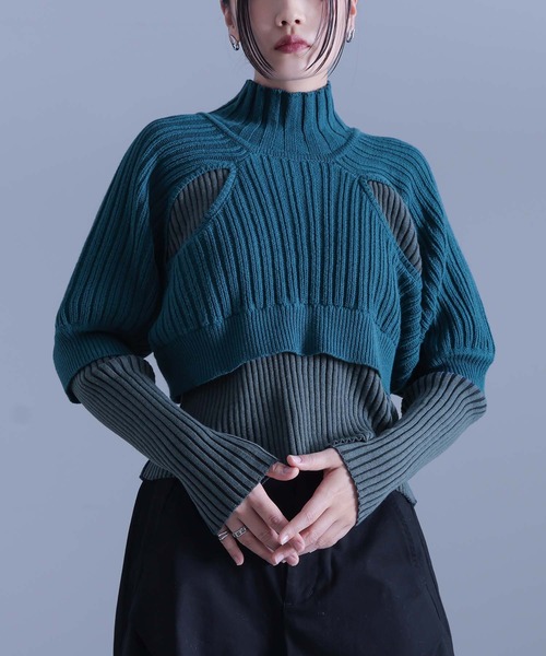 kOhAKU（コハク）の「『フェイクレイヤードリブニット』（ニット/セーター・レディース・ブルーグリーン/グレー・1/2）」の6枚目の写真