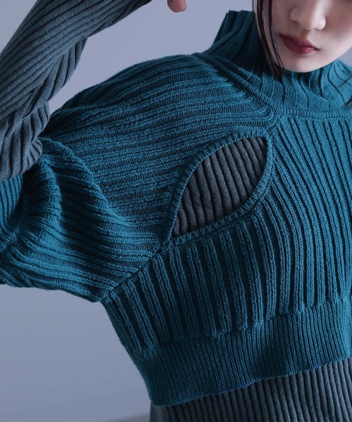kOhAKU（コハク）の「『フェイクレイヤードリブニット』（ニット/セーター・レディース・ブルーグリーン/グレー・1/2）」の5枚目の写真