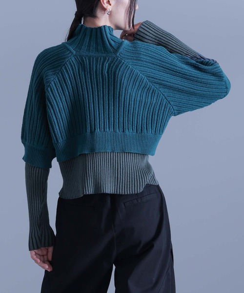 kOhAKU（コハク）の「『フェイクレイヤードリブニット』（ニット/セーター・レディース・ブルーグリーン/グレー・1/2）」の3枚目の写真