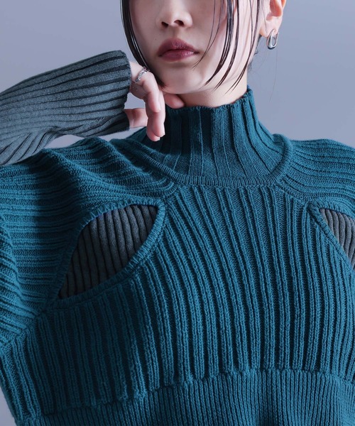 kOhAKU（コハク）の「『フェイクレイヤードリブニット』（ニット/セーター・レディース・ブルーグリーン/グレー・1/2）」の22枚目の写真