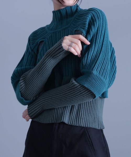 kOhAKU（コハク）の「『フェイクレイヤードリブニット』（ニット/セーター・レディース・ブルーグリーン/グレー・1/2）」の4枚目の写真