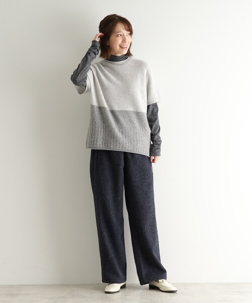 LAURA ASHLEY(ローラアシュレイ)の「【ウール混】チェスケーブル半袖ニット(ニット/セーター・レディース・ベージュ/グレー・38)」の5枚目の写真