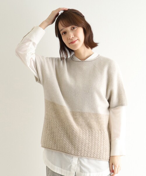 LAURA ASHLEY(ローラアシュレイ)の「【ウール混】チェスケーブル半袖ニット(ニット/セーター・レディース・ベージュ/グレー・38)」の8枚目の写真