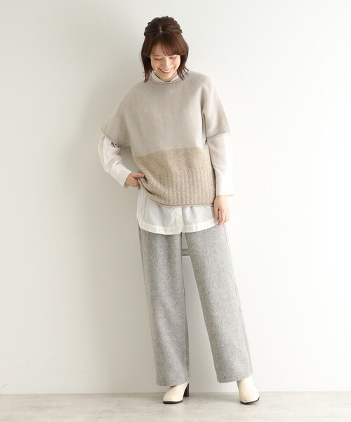 LAURA ASHLEY(ローラアシュレイ)の「【ウール混】チェスケーブル半袖ニット(ニット/セーター・レディース・ベージュ/グレー・38)」の10枚目の写真
