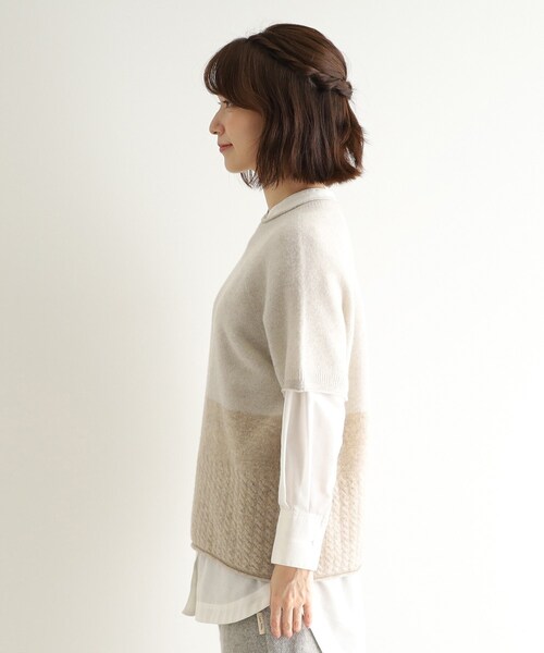 LAURA ASHLEY(ローラアシュレイ)の「【ウール混】チェスケーブル半袖ニット(ニット/セーター・レディース・ベージュ/グレー・38)」の13枚目の写真