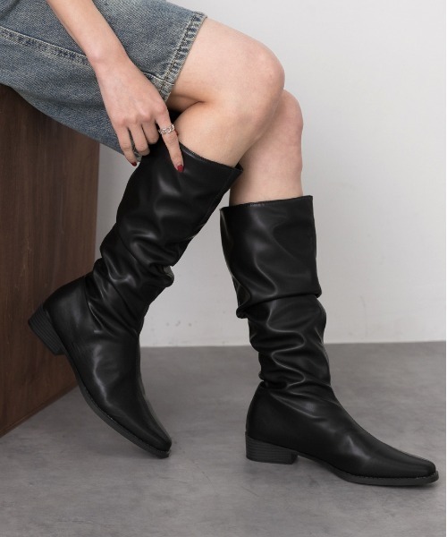 セール】ギャザー ロングブーツ（ブーツ）｜ad thie（アドティエ）の