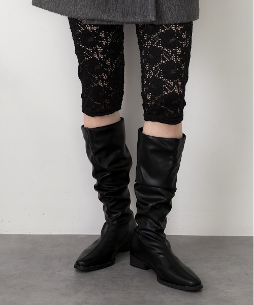 DIANTE ロングブーツ ブラック Logo heel long boots | DIANTÉ (ディアンテ)公式通販サイト