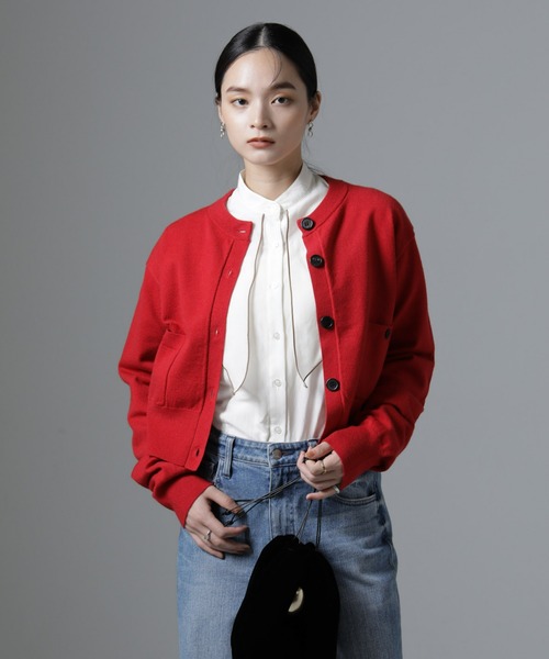 NANO universe（ナノユニバース）の「吸湿発熱マシンウォッシャブルニットカーディガン（ニット/セーター・レディース・アイボリー/レッド/ブラック・FREE）」の4枚目の写真