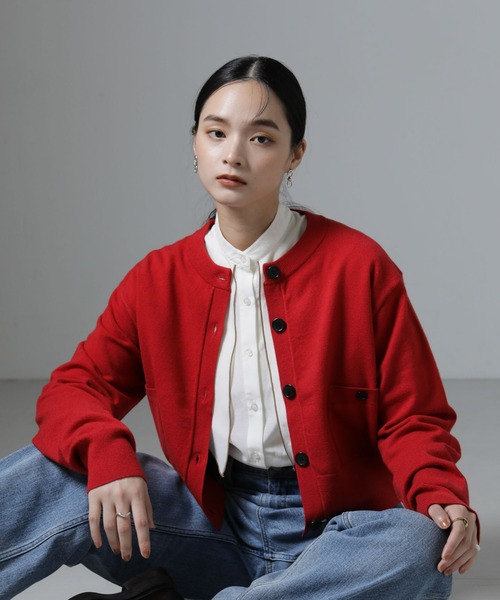 NANO universe（ナノユニバース）の「吸湿発熱マシンウォッシャブルニットカーディガン（ニット/セーター・レディース・アイボリー/レッド/ブラック・FREE）」の7枚目の写真