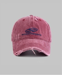 Lilamusant（リラミュゾン）の「★Lilamusant(リラミュゾン)》ヴィンテージライクフロントロゴ刺繍キャップ ウォッシュ加工 ダメージ加工 カレッジロゴ グランジ Y2K 韓国ストリート（キャップ）」