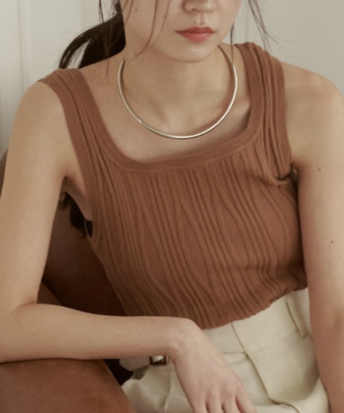 moi tytto（モイテュット）の「ランダムニットタンク（タンクトップ・レディース・ナチュラル/ブラック/ブラウン・FREE）」の2枚目の写真