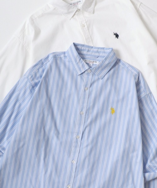 U.S. POLO ASSN.(ユーエスポロアッスン)の「U.S. POLO ASSN./ユーエスポロアッスン オーバーサイズ 無地 ストライプ チェック ロゴ ワンポイント刺繍 レギュラーカラー 長袖シャツ/レディース メンズ(シャツ/ブラウス・メンズ・ブルー系その他/ホワイト/ホワイト系その他/ブラック/ライトブルー/ブルー系その他2/ブルー系その他3/ブラック系その他・M/L/LL)」の6枚目の写真