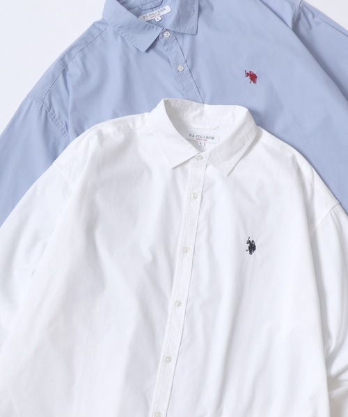 U.S. POLO ASSN.(ユーエスポロアッスン)の「U.S. POLO ASSN./ユーエスポロアッスン オーバーサイズ 無地 ストライプ チェック ロゴ ワンポイント刺繍 レギュラーカラー 長袖シャツ/レディース メンズ(シャツ/ブラウス・メンズ・ブルー系その他/ホワイト/ホワイト系その他/ブラック/ライトブルー/ブルー系その他2/ブルー系その他3/ブラック系その他・M/L/LL)」の2枚目の写真
