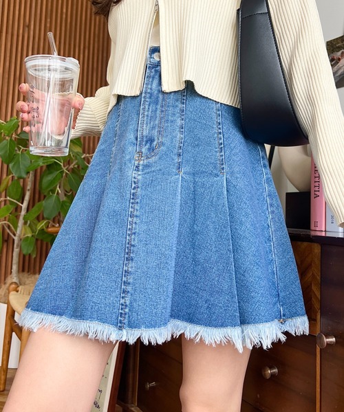 セール】フリンジプリーツデニムスカート（デニムスカート）｜moment+