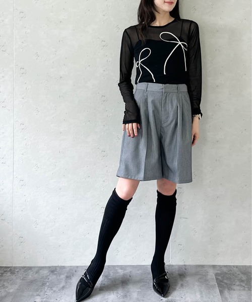 Per sist ence（パーシエンス）の「シアーリボンコード刺繍プルオーバー（Tシャツ/カットソー・レディース・チャコールグレー/アイボリー/ブラック・FREE）」の5枚目の写真