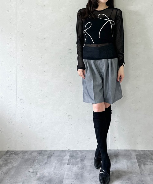 Per sist ence（パーシエンス）の「シアーリボンコード刺繍プルオーバー（Tシャツ/カットソー・レディース・チャコールグレー/アイボリー/ブラック・FREE）」の7枚目の写真