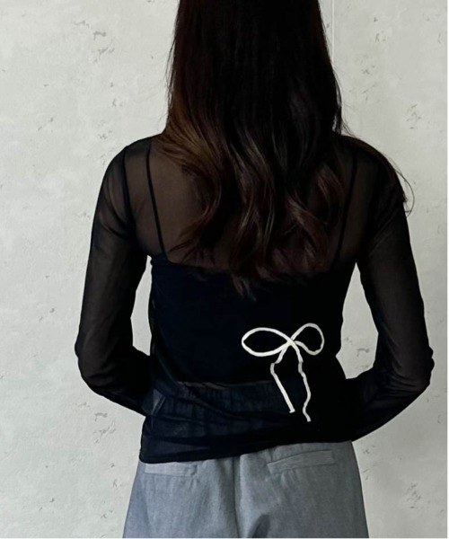 Per sist ence（パーシエンス）の「シアーリボンコード刺繍プルオーバー（Tシャツ/カットソー・レディース・チャコールグレー/アイボリー/ブラック・FREE）」の10枚目の写真