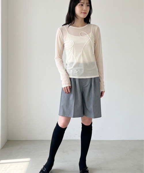 Per sist ence（パーシエンス）の「シアーリボンコード刺繍プルオーバー（Tシャツ/カットソー・レディース・チャコールグレー/アイボリー/ブラック・FREE）」の14枚目の写真