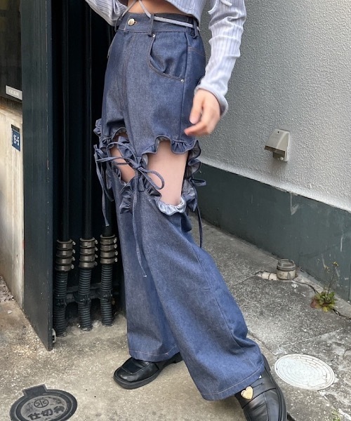 lilLilly（リルリリー）の「ハートポケットデニムパンツ（デニムパンツ・レディース・ブルー/ブラック/インディゴブルー・FREE）」の2枚目の写真