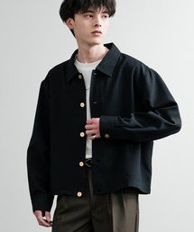 日本製 国産 ポリトロ&総柄ヴィンテージフラワーゴールドボタンショート丈シャツジャケット