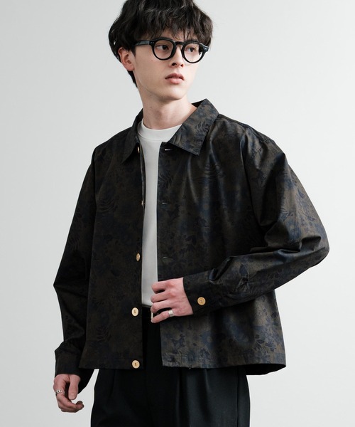 日本製 国産 ポリトロ＆総柄ヴィンテージフラワーゴールドボタン