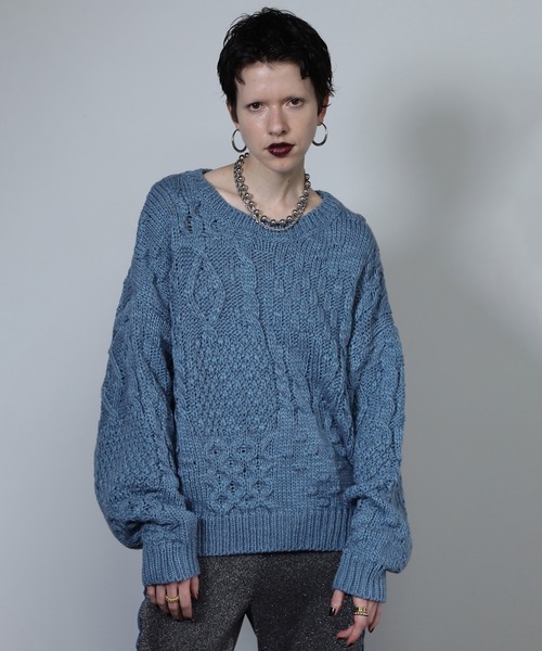 ROSE BUD(ローズバッド)の「ケーブルニット(ニット/セーター・レディース・ブルー/ベージュ/ブラック・ONE SIZE)」の1枚目の写真