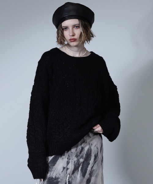 ROSE BUD(ローズバッド)の「ケーブルニット(ニット/セーター・レディース・ブルー/ベージュ/ブラック・ONE SIZE)」の2枚目の写真