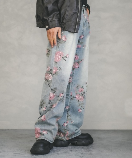パンツ osakentaro print mesh denim flower print mesh denim / flower / プリントメッシュデニム | シープ