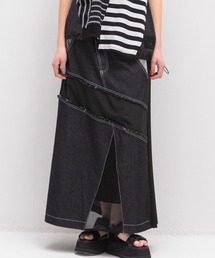 デニムコンビネーションプリーツスカート